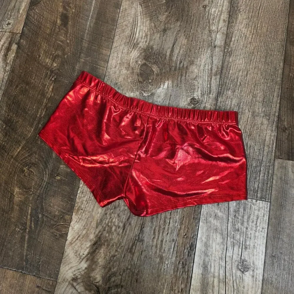 Y2K Red Metallic Booty Mirco Shorts Low Rise Size Large Rave Club 2000s - Picture 6 of 7